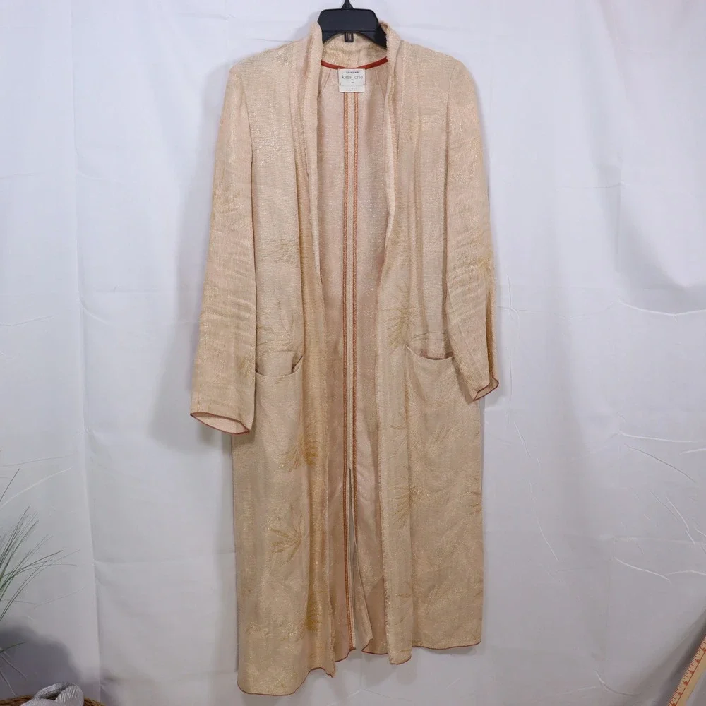 forte_forte Jacquard Duster Coat 1 Beige Womens Metallic Linen Blend Cardigan